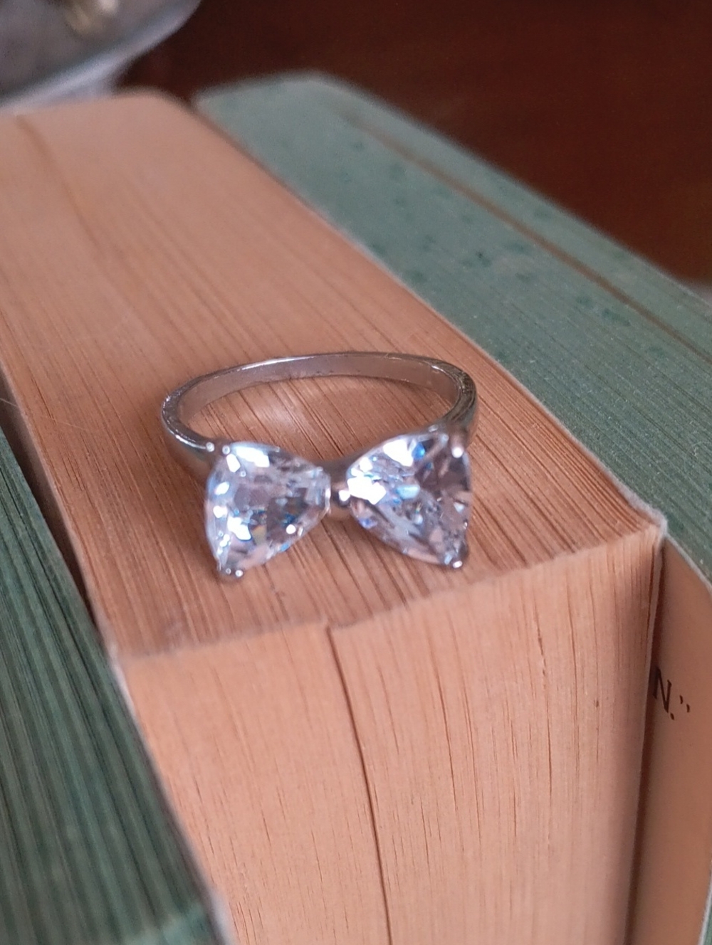 Silver Trillion Cut CZ Bow Ring